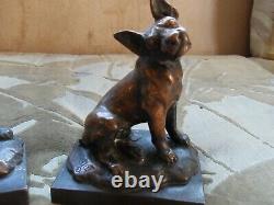 Set Of Two Paul Herzel Pompeian Bronze Bull Dog Boxer Mickey Bookends