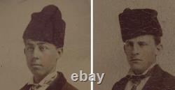 Set Of Two Portraits Of Young Russian Men In Traditional Hats
