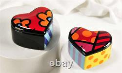 Set Of Two Romero Britto Heart Shaped Trinket Boxes