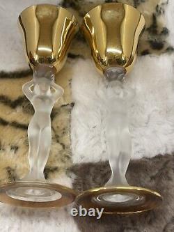 Set Of Two Vintage Bayel Bacchu Crystal Frosted Lady Stem Cordial Wine Glasses