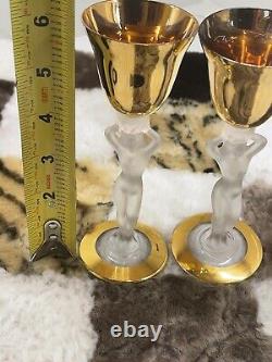 Set Of Two Vintage Bayel Bacchu Crystal Frosted Lady Stem Cordial Wine Glasses