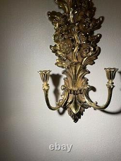 Set Of Two Vintage Syroco #4133 Wall Sconce Candle Holders Hollywood Regency