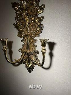 Set Of Two Vintage Syroco #4133 Wall Sconce Candle Holders Hollywood Regency