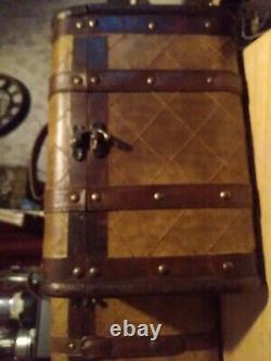 Set Of Two Vintage Wooden And Leather Cases