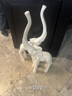 Set Of Two Vintage Wooden Elephants