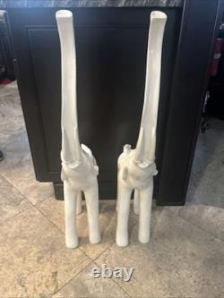 Set Of Two Vintage Wooden Elephants
