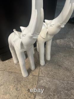 Set Of Two Vintage Wooden Elephants