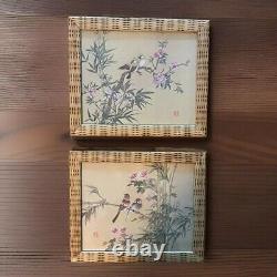 Set Of Two Wang Xuetao 1903-82 Birds And Blooms Framed Casein Watercolor Prints