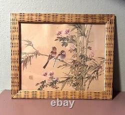 Set Of Two Wang Xuetao 1903-82 Birds And Blooms Framed Casein Watercolor Prints