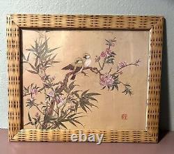 Set Of Two Wang Xuetao 1903-82 Birds And Blooms Framed Casein Watercolor Prints