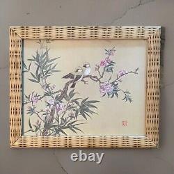 Set Of Two Wang Xuetao 1903-82 Birds And Blooms Framed Casein Watercolor Prints