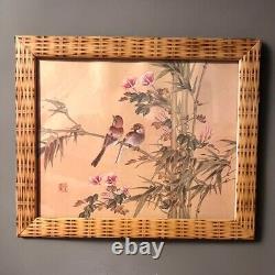 Set Of Two Wang Xuetao 1903-82 Birds And Blooms Framed Casein Watercolor Prints