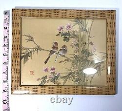 Set Of Two Wang Xuetao 1903-82 Birds And Blooms Framed Casein Watercolor Prints