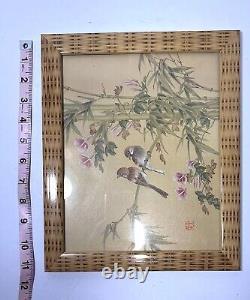 Set Of Two Wang Xuetao 1903-82 Birds And Blooms Framed Casein Watercolor Prints