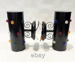 Set Of Two mid Century Modern MULTICOLORED DOTS rainbow Wall Sconces lights