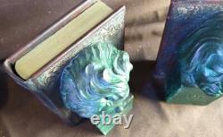 Set Pair of 2 Two Bookends Beethoven & Liszt Leather Books Statue Busts Metal