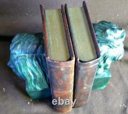 Set Pair of 2 Two Bookends Beethoven & Liszt Leather Books Statue Busts Metal