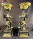 Set Pair Of Two 2 Decorative Monkey Monkeys Statues Pedestal Stands Gold Paint