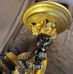 Set Pair of Two 2 Decorative Monkey Monkeys Statues Pedestal Stands Gold Paint