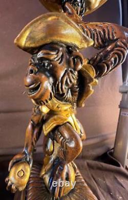 Set Pair of Two 2 Decorative Monkey Monkeys Statues Pedestal Stands Gold Paint