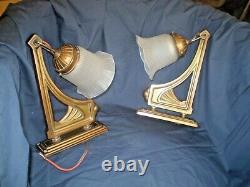 Set Two Vintage Brass Wall Lamp old bronze porcelain socket working
