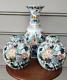 Set Vase & Two Ginger Jars Flowers Butterflies Gilding Chinese Chinoiserie