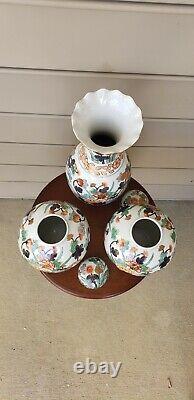 Set Vase & Two Ginger Jars flowers butterflies Gilding Chinese Chinoiserie