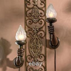 Set of 2 French Whimsy 1930s Style Hands Holding Glass Torches Wall Sconces