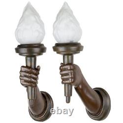 Set of 2 French Whimsy 1930s Style Hands Holding Glass Torches Wall Sconces