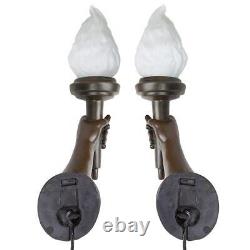 Set of 2 French Whimsy 1930s Style Hands Holding Glass Torches Wall Sconces