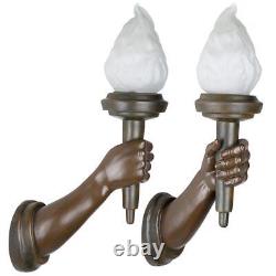 Set of 2 French Whimsy 1930s Style Hands Holding Glass Torches Wall Sconces