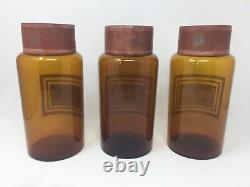 Set of 3 Two's Company Alchemy Amber Apothecary Bottles with Metal Lids Graines