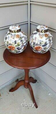 Set of 3 Vase and Two Ginger Jars Handpainted Chinese with flowers, butterflies