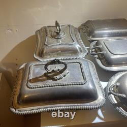 Set of 5 Antique English Silverplate Sheffield Silver Covered Split Two Part Dis