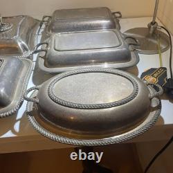 Set of 5 Antique English Silverplate Sheffield Silver Covered Split Two Part Dis