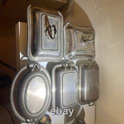 Set of 5 Antique English Silverplate Sheffield Silver Covered Split Two Part Dis