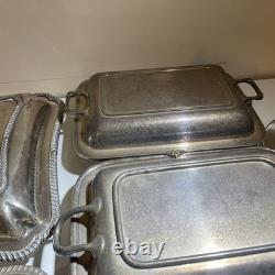 Set of 5 Antique English Silverplate Sheffield Silver Covered Split Two Part Dis