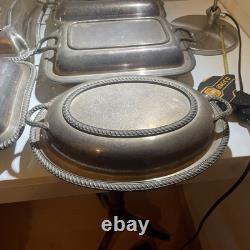 Set of 5 Antique English Silverplate Sheffield Silver Covered Split Two Part Dis