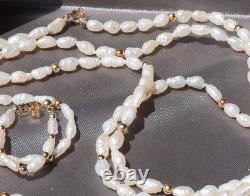 Set of Genuine Freshwater Pearl Two Strand Necklace, Bracelet and Earrings