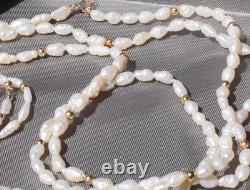 Set of Genuine Freshwater Pearl Two Strand Necklace, Bracelet and Earrings
