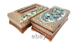 Set of Persian Handmade Antique Wood Box Inlaid Décor Two Piece (Twin)