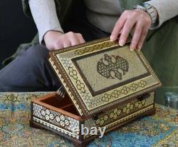 Set of Persian Handmade Antique Wood Tissue Box Inlaid Décor Two Piece (Twin)