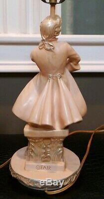 Set of TWO Vintage 50's FAIP F. A. I. P. Table Lamps Pink Chalkware Lady & Man