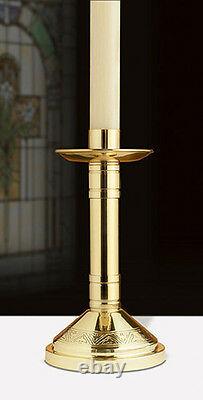 Set of Two 12 Tall Cathedral Polished Brass Altar Candlesticks