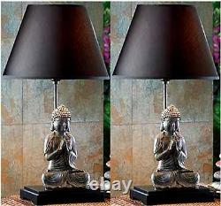 Set of Two (2) MODERN 24 BUDDHA SCULPTURE TABLE LAMP With LAMP SHADE NIB