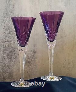 Set of Two (2) NIB Waterford Crystal Amethyst LISMORE 9 1/4 Fluted CHAMPAGNE