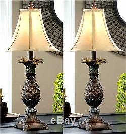 Set of Two (2) PINEAPPLE NIGHT STAND or TABLE LAMPS WITH LAMP SHADES NIB