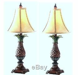 Set of Two (2) PINEAPPLE NIGHT STAND or TABLE LAMPS WITH LAMP SHADES NIB