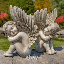 Set of Two 20 Tall Sitting Magnesium Cherub Statues Thomas & James