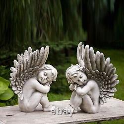 Set of Two 20 Tall Sitting Magnesium Cherub Statues Thomas & James